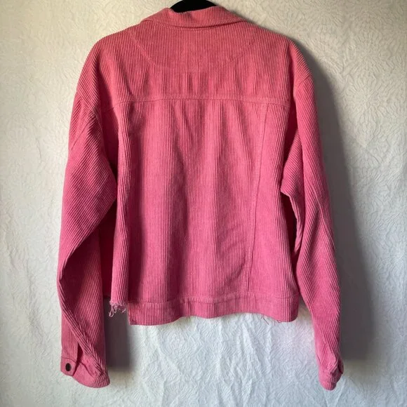 POL Clothing Washed Corduroy Trucker Jacket Pink Size Large - Picture 13 of 13
